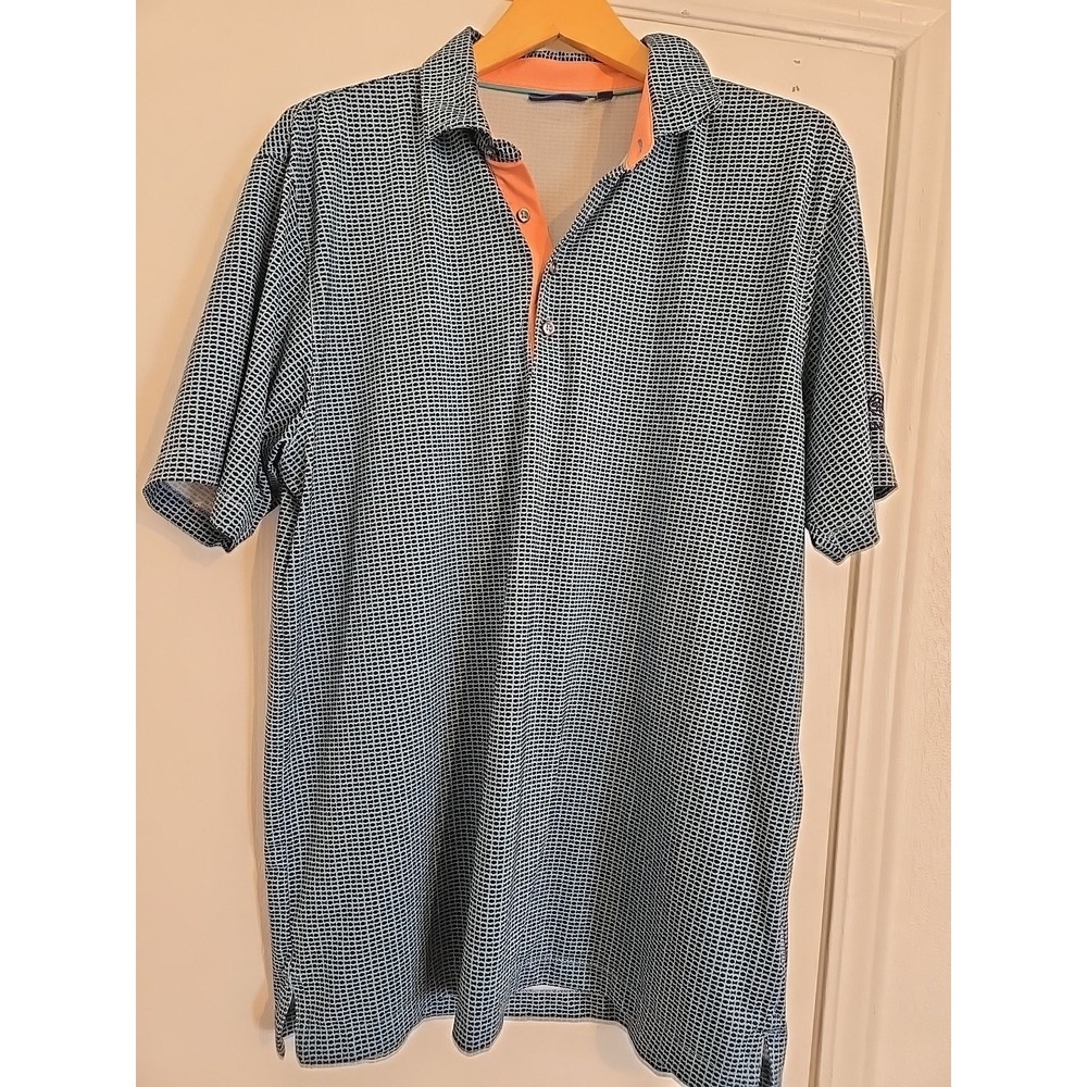 Devereux Mens Golf Shirt Size Large Polo Short Sleeve Blue Button‎ Pullover